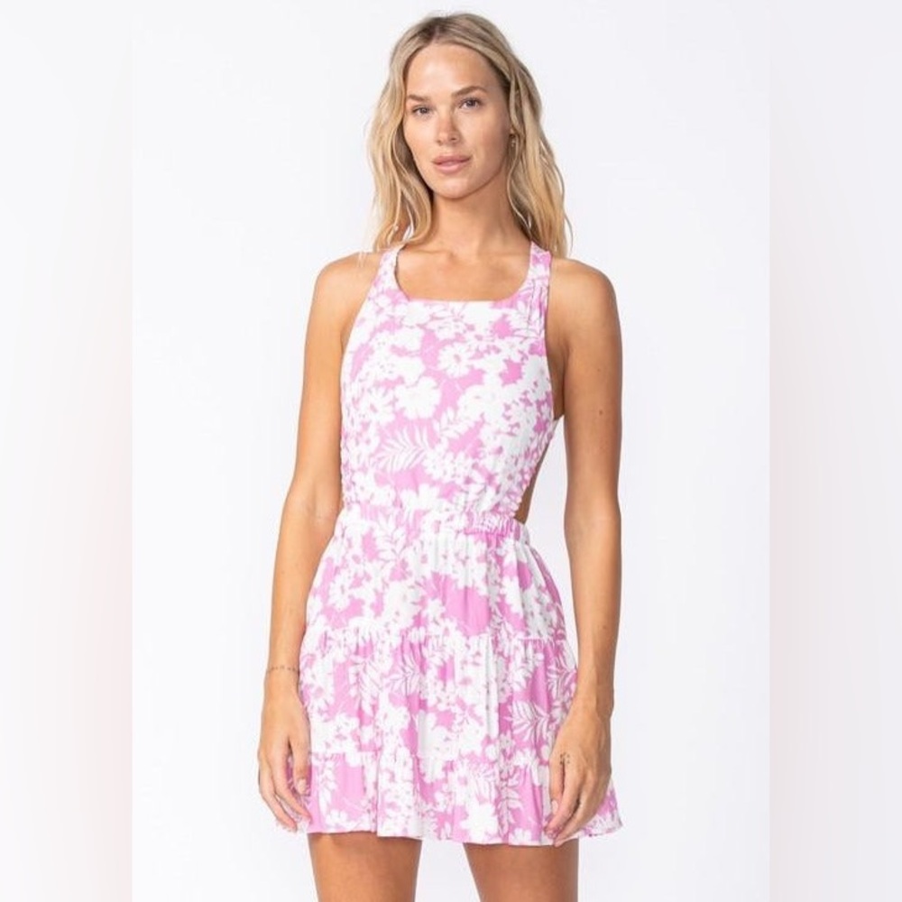 Pink Floral Cross Back Dress